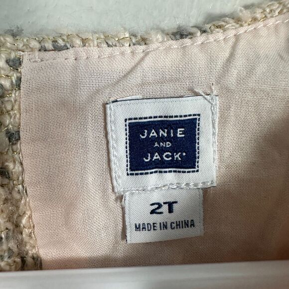 Janie and Jack Girls 2T Blush Boucle Tweed Dress Short Sleeve Bow Ruffle Pink - Picture 2 of 3